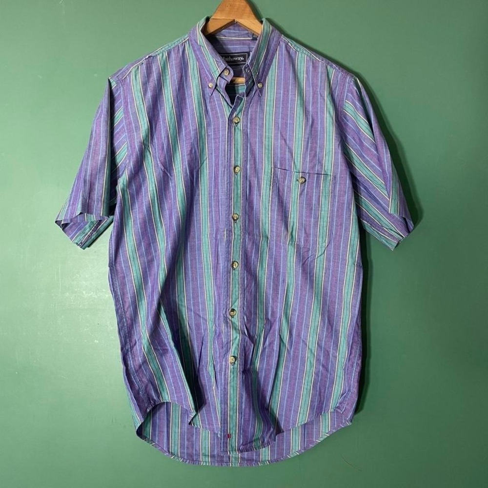 Vintage 1980s purple striped‎ button up shirt